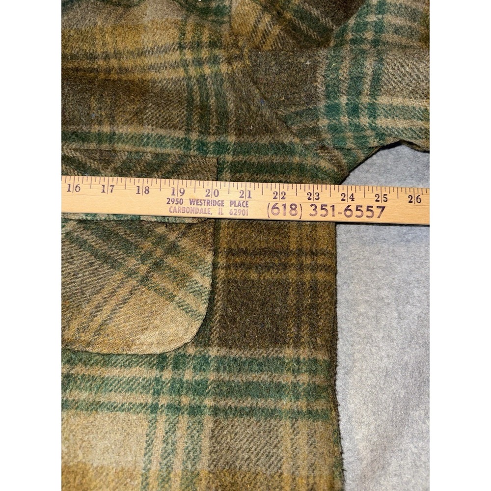 VTG CPO Jacket Campuset Men's M Campus Sherpa Lined Green Plaid Navy 60s/70s - Picture 13 of 16
